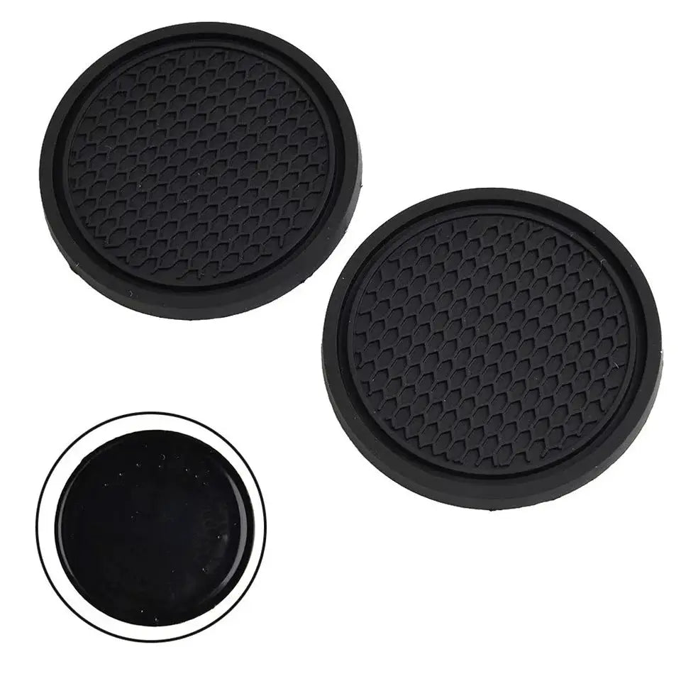 Car cup holder coasters, 2pc, black PVC anti-slip with honeycomb texture