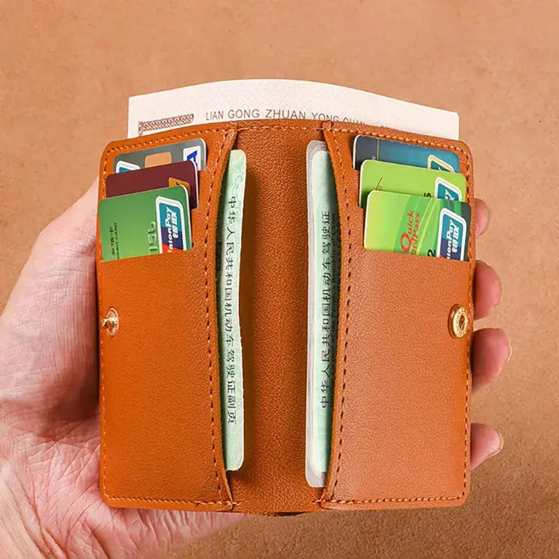 Simples Market small PU leather wallet with multiple card slots in tan brown