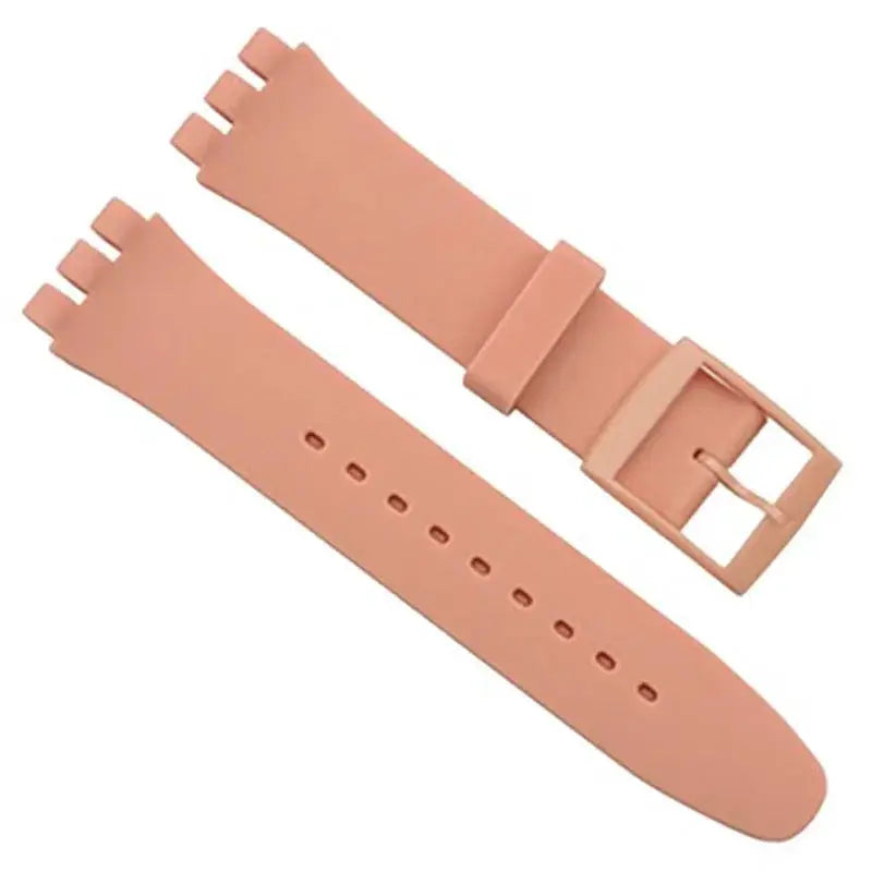 Silicone watch strap for Swatch, peach pink, 16–20mm, two-piece replacement bracelet