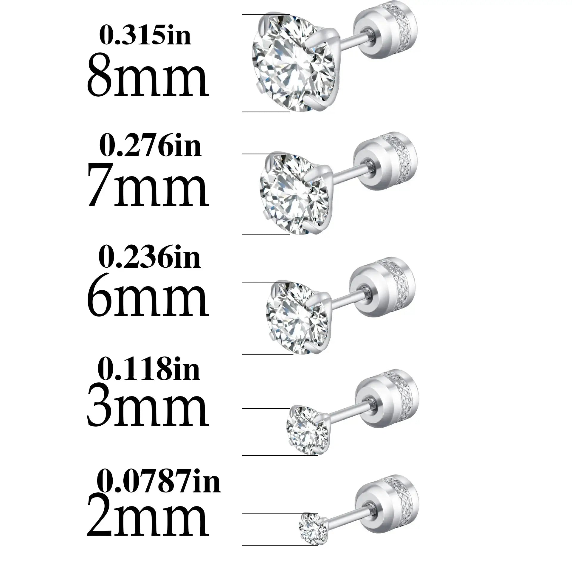 Titanium Steel Stud Earrings For Men And Women Screw Back CZ Zircon Round Four Color Silver Black Rose Gold Golden Gift