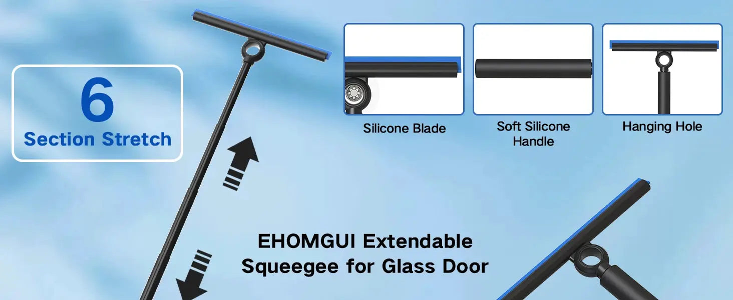 EHOMGUI extendable glass-door squeegee with silicone blade and telescopic handle by Simples Market
