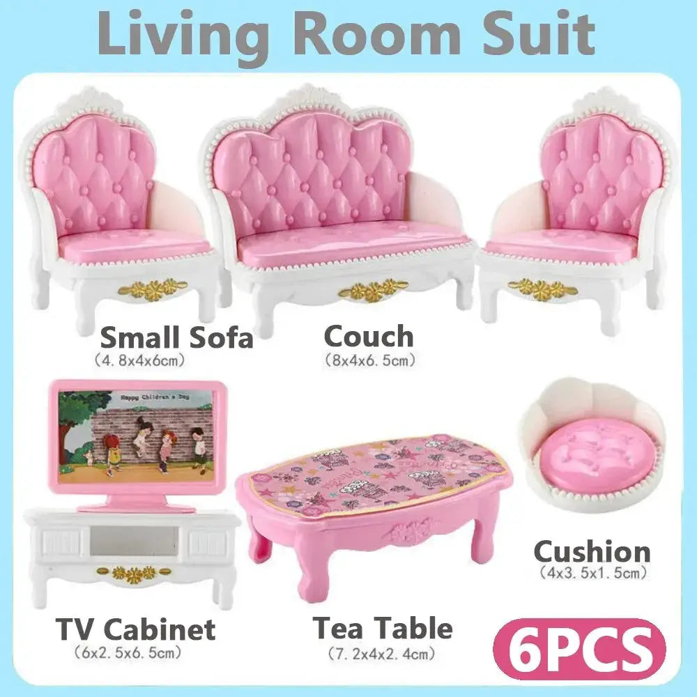 Kawaii Pink 10 Piece Miniature Dollhouse Furniture And Kitchen Accessories Set For Girls And Collectors