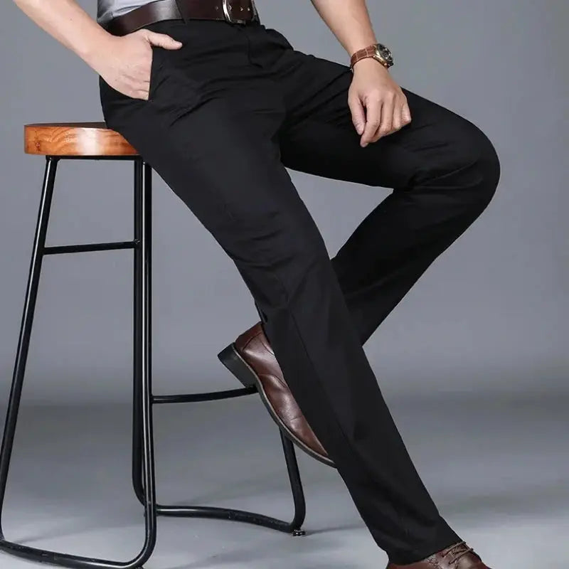 Men's black straight-leg stretch office trousers, Spring/Summer style