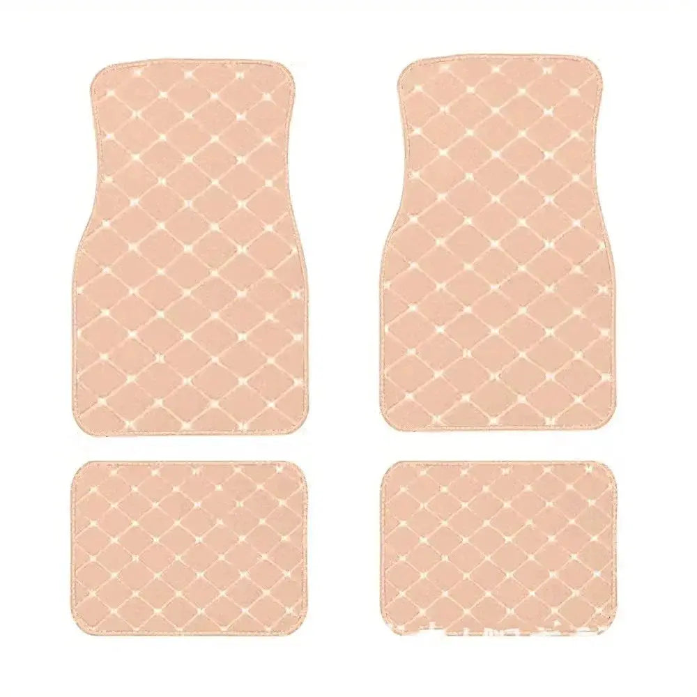 Car floor mats 4-piece set, pink PU leather, universal fit, Simples Market