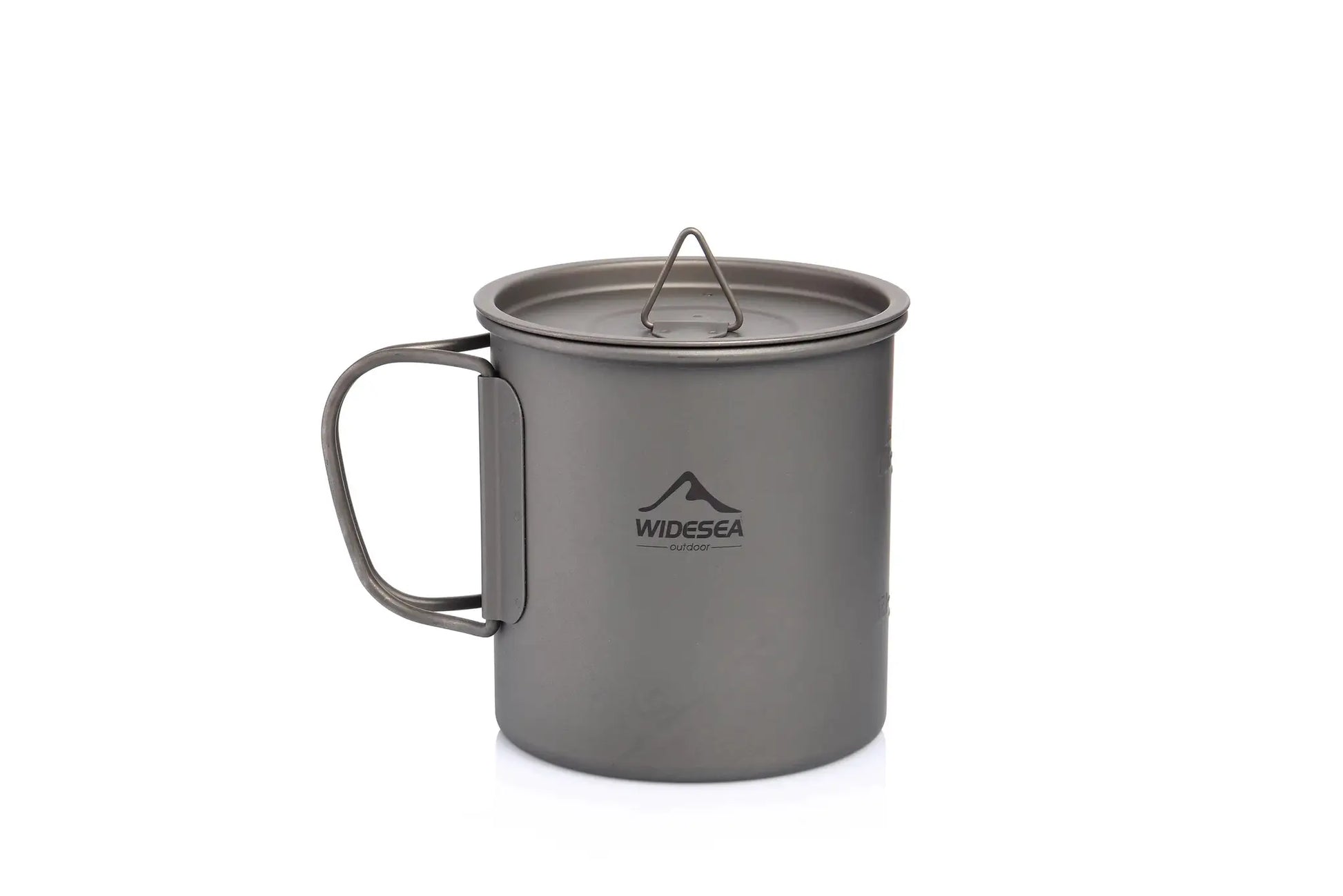 Widesea camping mug titanium cup, gray finish with lid and handle