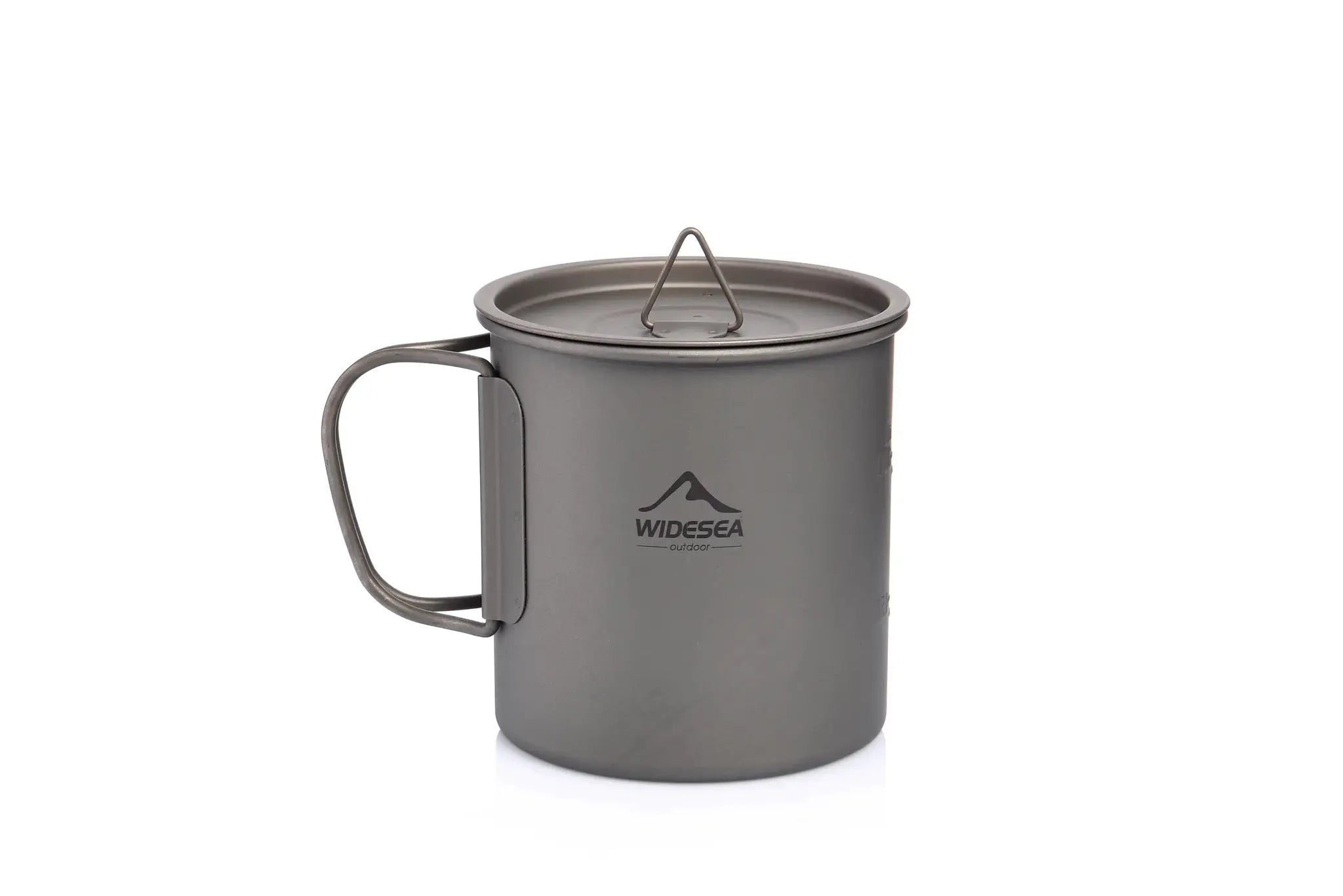 Widesea camping mug titanium cup, gray finish with lid and handle