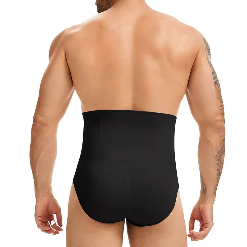 Miss Moly men's high-waist shapewear shorts, black, double-layer tummy control, non-slip, breathable.