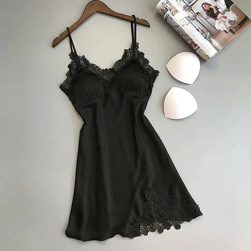 Women Ice Silk Halter Nightdress With Suspender Straps Lightweight Breathable Nightwear For Spring And Summer