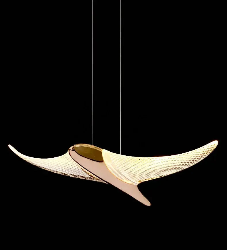 Seagull staircase pendant lamp by Simples Market, modern long gold wing light for lobby or villa.
