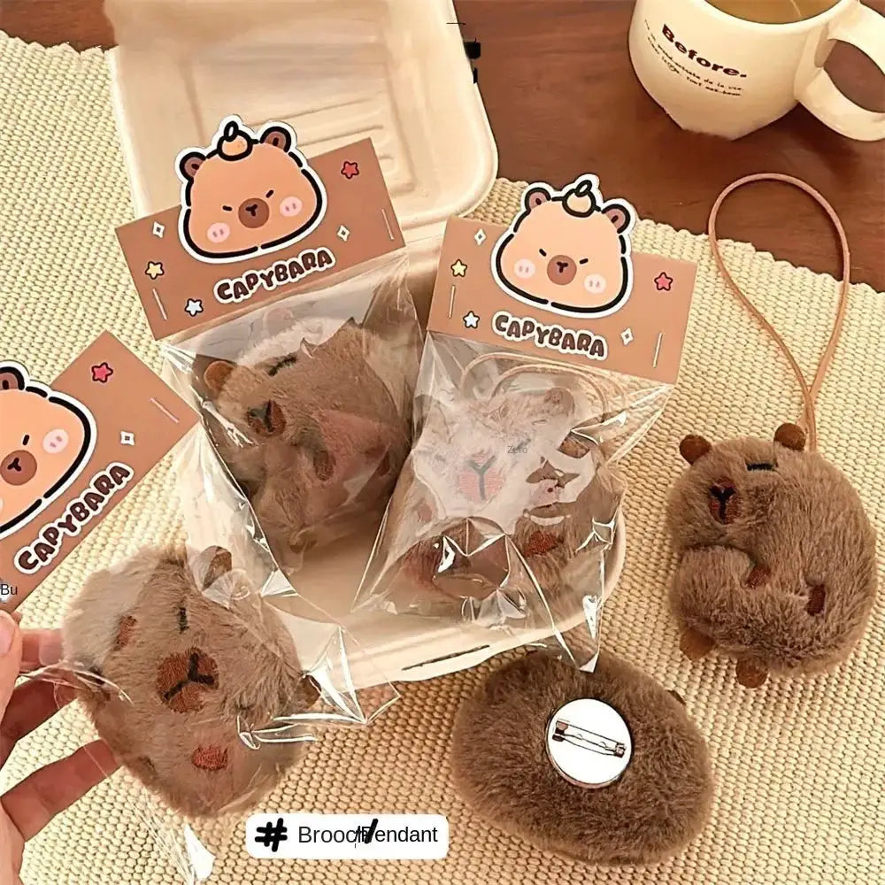 Cute Plush Capybara Keychain Cartoon Bag Pendant Fluffy Animal Doll Key Ring Brooch for Men and Women