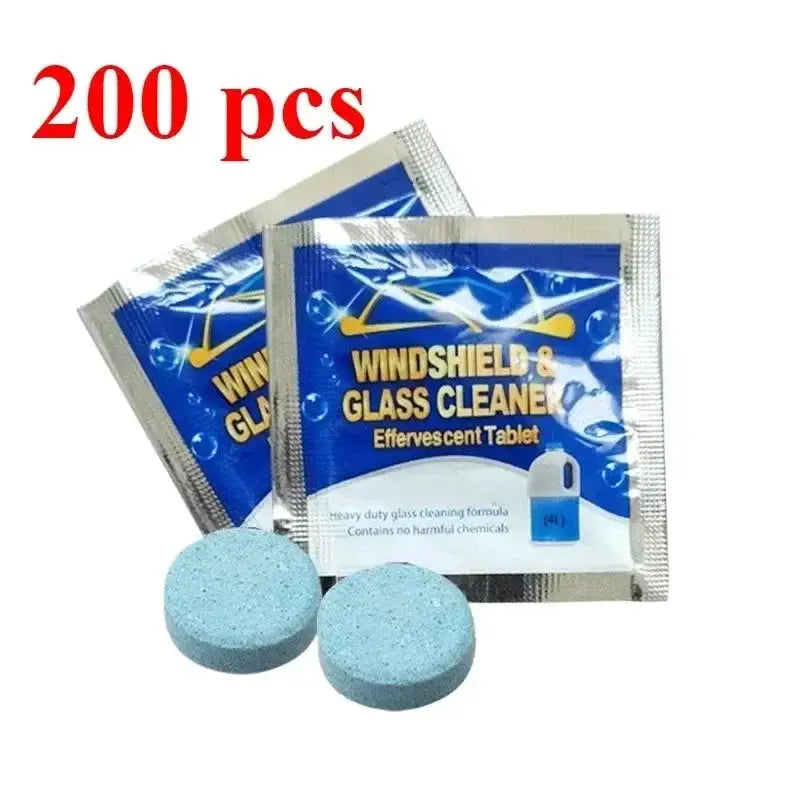 Car windshield glass cleaner tablets; blue effervescent washer tablets, 200 pcs in silver sachets pack