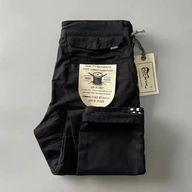 Cargo pants Simples Market black pure cotton, heavy-duty, loose straight-leg.