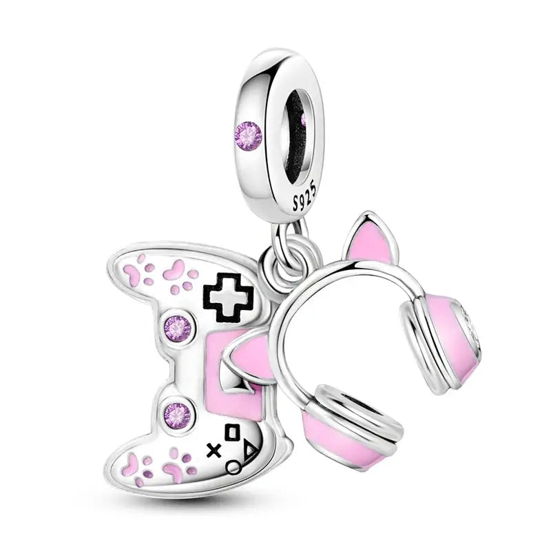 Pink Charms 925 Sterling Silver Heart Bow Perfume Bottle Charms Beads Pendants Fit Bracelet DIY Jewelry Making Women