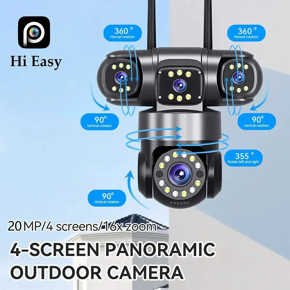 4-lens outdoor WiFi CCTV camera by Simples Market with 4-screen panoramic view and 16x zoom