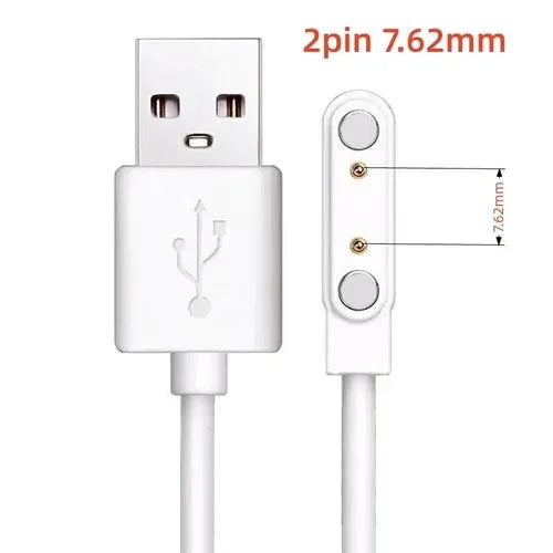 Magnetic USB-A charging cable for smartwatches with 2-pin 7.62mm spacing, white