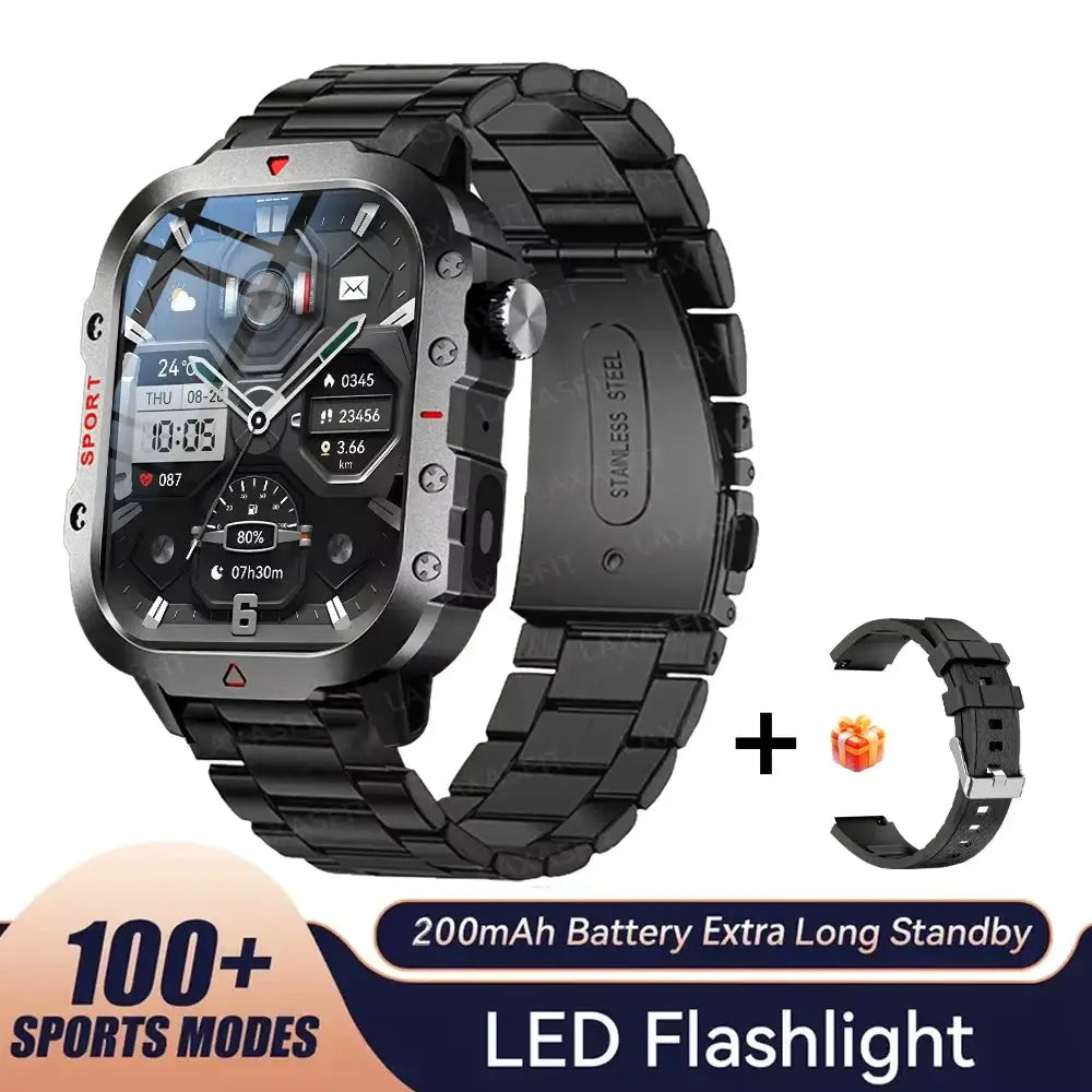 LAXASFIT Rugged Military Outdoor Smartwatch With 2.01 Inch HD Touch Screen And Voice Bluetooth Calling