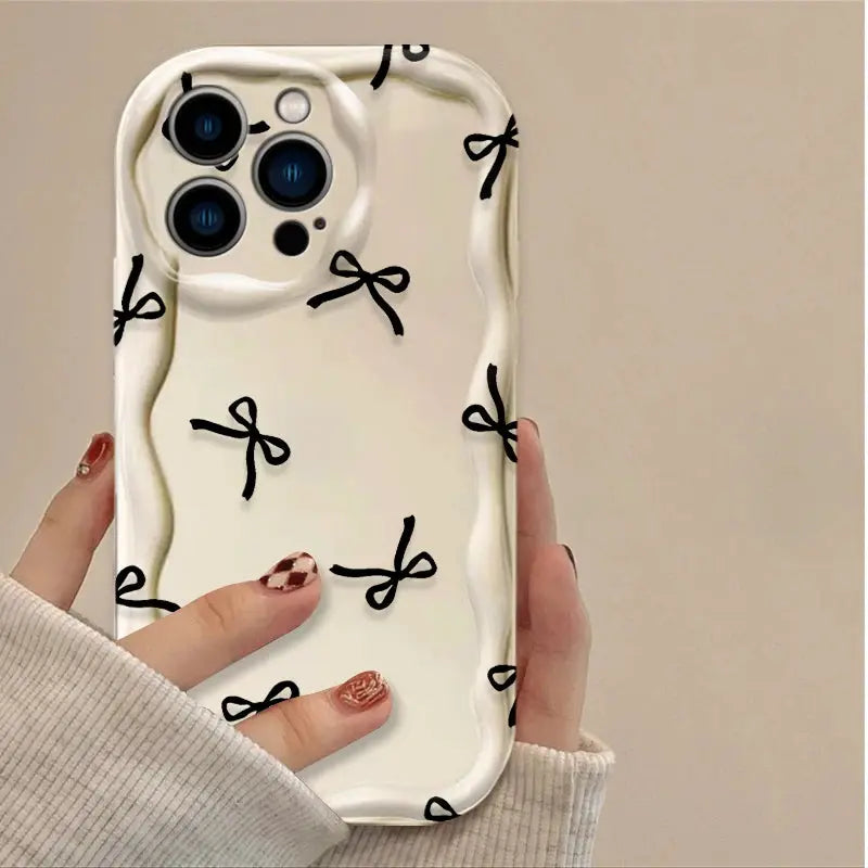 CharmGuard Black Bowknot Heart IPhone Case Silicone Shockproof With Soft Grip For IPhone Models