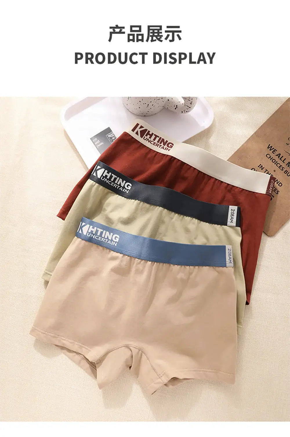 Simples Market women's 3-pack cotton panties, breathable antibacterial fabric with a high-elastic waistband in assorted colors; KHTNG waistband visible