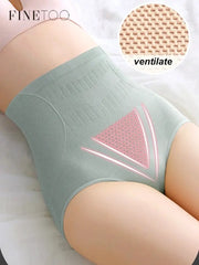 FINETOO high waist shaping panties in mint-green with pink breathable mesh panel for tummy control and butt lifting