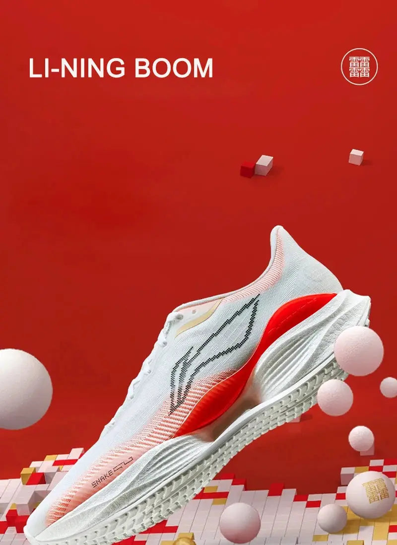 Li-Ning men's running shoe, white with red-orange accents and a breathable mesh upper