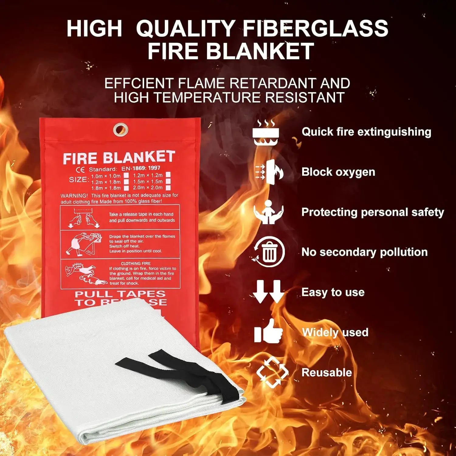 Fire blanket by Simples Market, red fiberglass flame-retardant package for home kitchen safety.