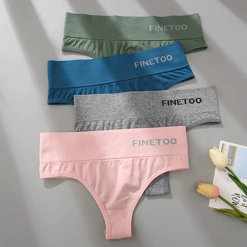 Women's seamless high-waist panties 4-piece Finetoo set in green, blue, gray, and pink