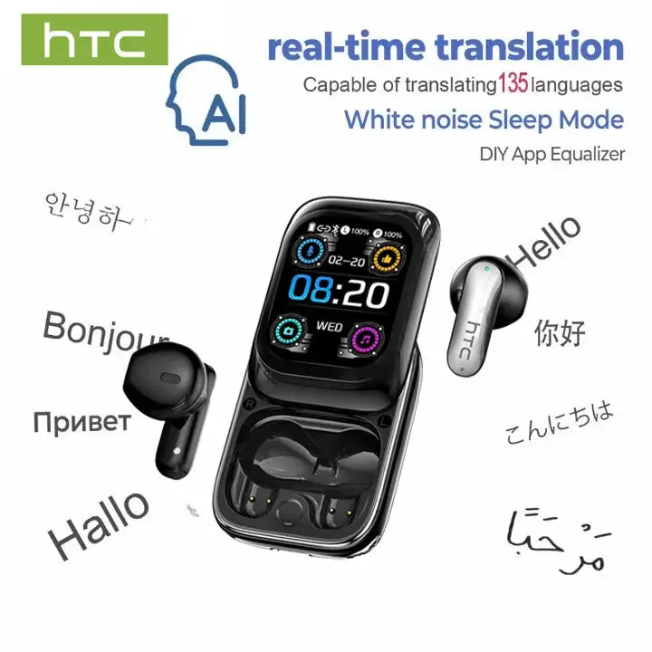 HTC NE48 TWS wireless earbuds with AI translation and charging case, Bluetooth 6.0