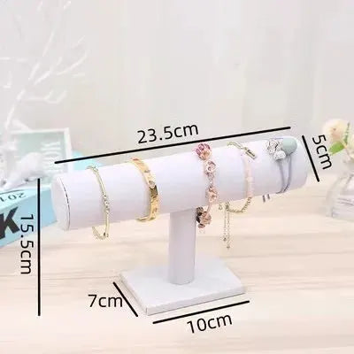 Velvet And Wood Jewelry Display Stand Rack T Bar For Bracelets Watches Necklaces Holder Velvet Interior