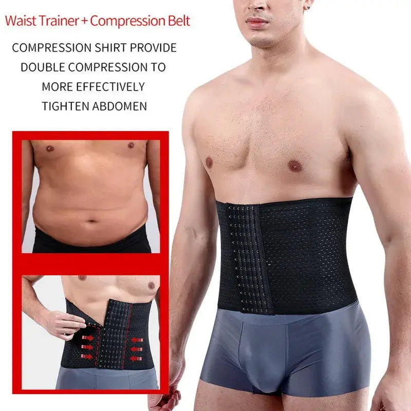 Simples Market black men's waist trainer body shaper with multi-hook closure belt