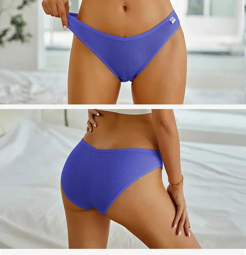 FINETOO purple ribbed cotton panties, Simples Market 3-piece set, mid-rise brief with full back coverage