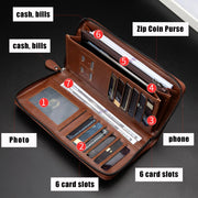 Simples Market men's long zipper PU leather wallet with RFID blocking and 6 card slots