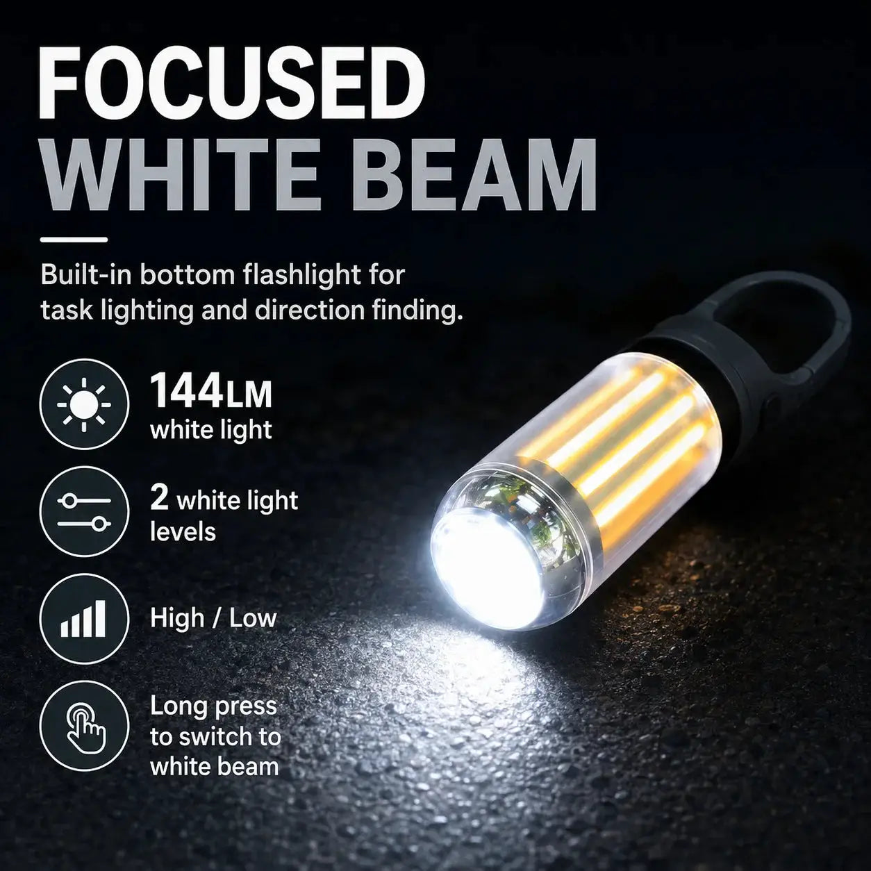 Simples Market LED rechargeable camping lantern flashlight with 5 modes, portable hanging tent lamp, white beam