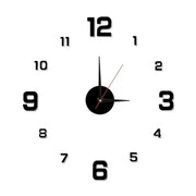 Wall clock with bold black numerals on white background black center disc black hour/minute hands and red second hand