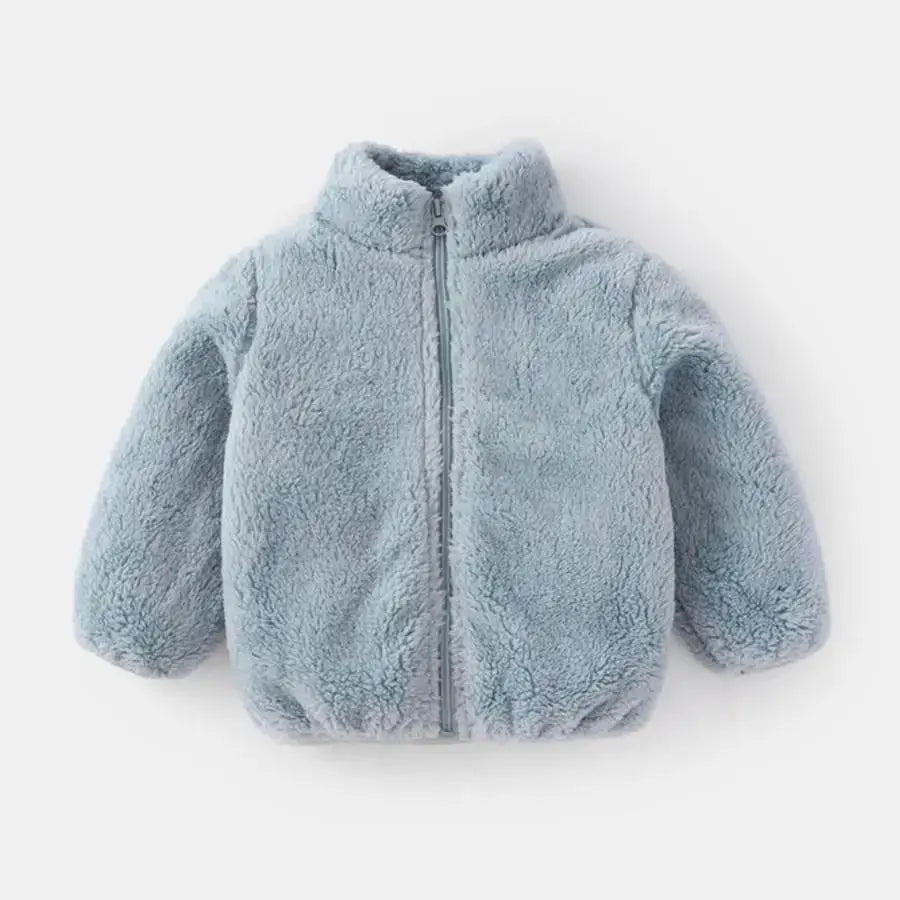 Solid Color Plush Coat For Kids Autumn Winter Warm Casual Jacket Greatcoat Outerwear Baby Boy Girl Toddler