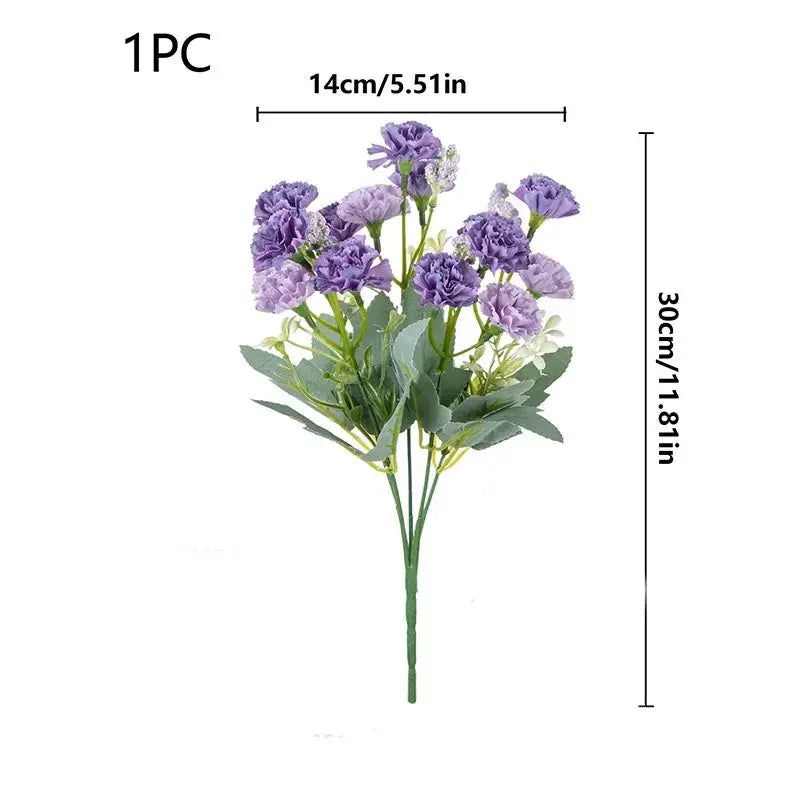 Purple carnation bouquet by Simples Market, 15-head artificial stems for wedding arch decor