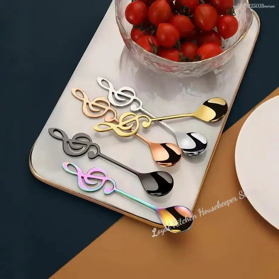 Stainless Steel Musical Note Spoon Coffee Ice Cream Desserts Teaspoon Creative Kitchen Accessory Dining Decor