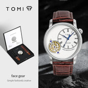 TOMI men's quartz watch gift set with brown leather strap and extra black strap in a presentation box