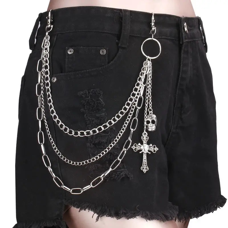 PunkPulse Layered Spike Rivet Metal Chain Belt Keychain For Unisex Biker Goth Style Jeans And Pants