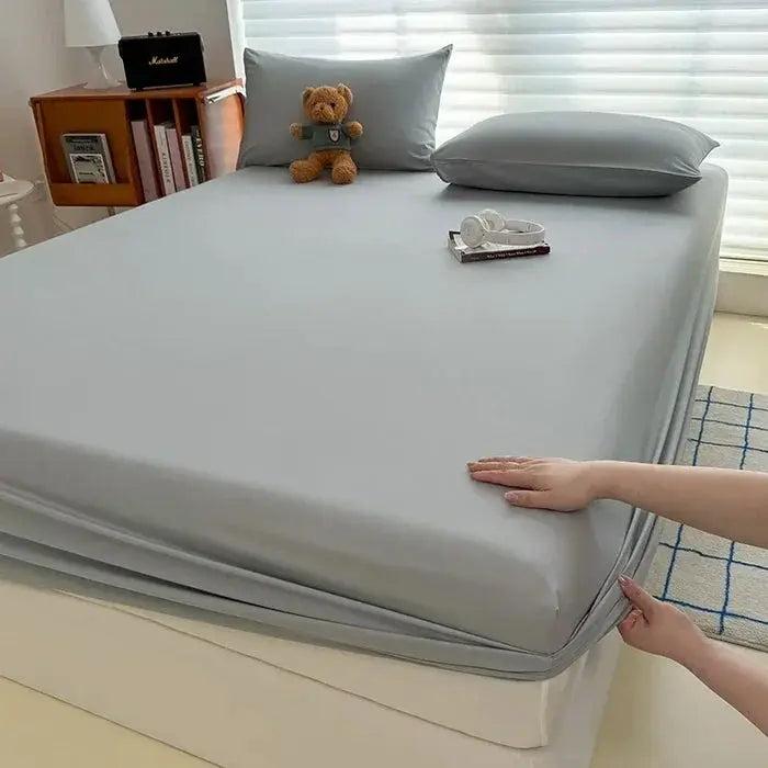 Washed fitted sheet with elastic bands, gray non-slip mattress cover for single to king beds 90x200–180x200.