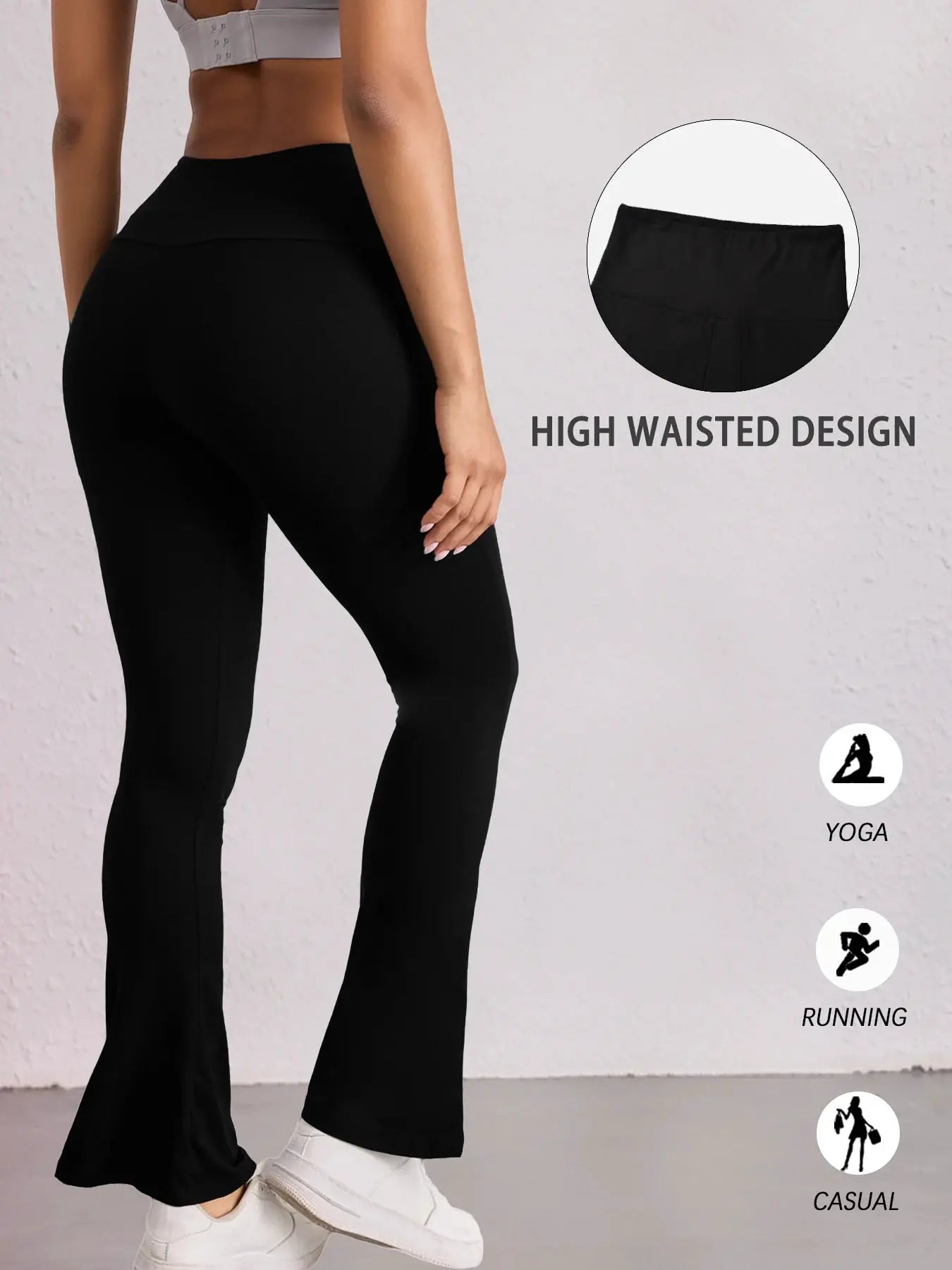 Simples Market Women's Super Soft Flare Pants, black, high-waisted tummy-control bell-bottom yoga leggings