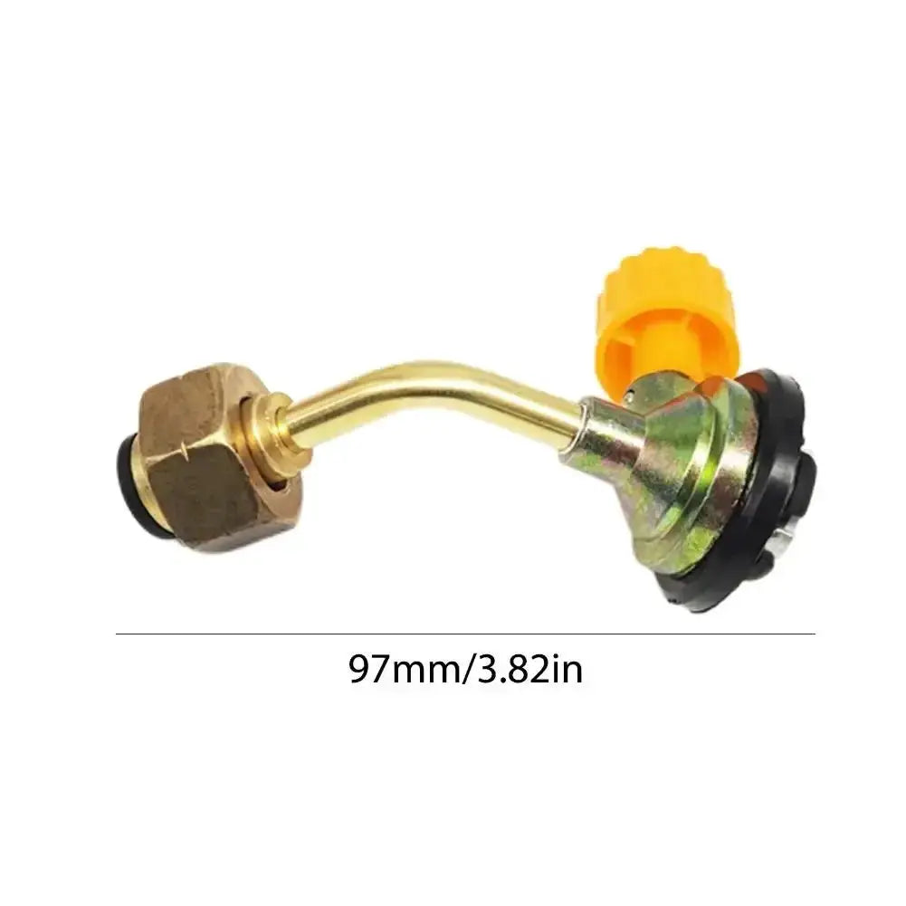 Valve braided hose gas refill adapter with brass fittings and yellow knob, Simples Market