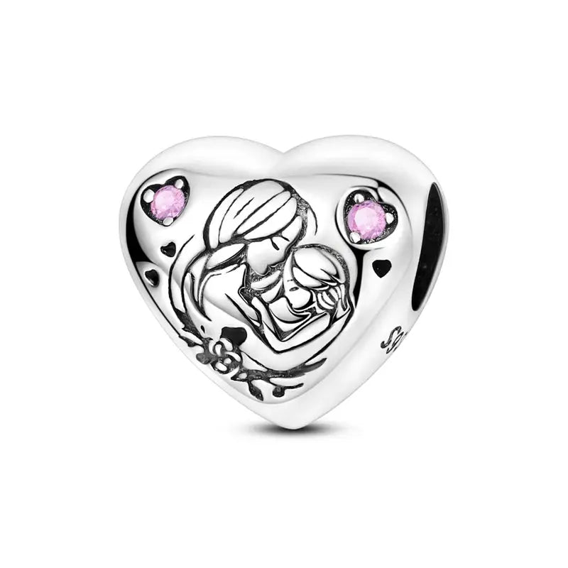 Mother's Day 925 Sterling Silver Heart Charms Beads Dangle For Bracelets Love Mom Jewelry Gift