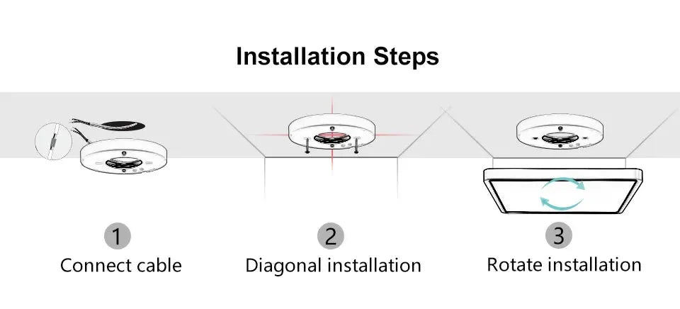 MARPOU Tuya Smart LED ceiling lamp, wood grain square ceiling light, installation steps diagram