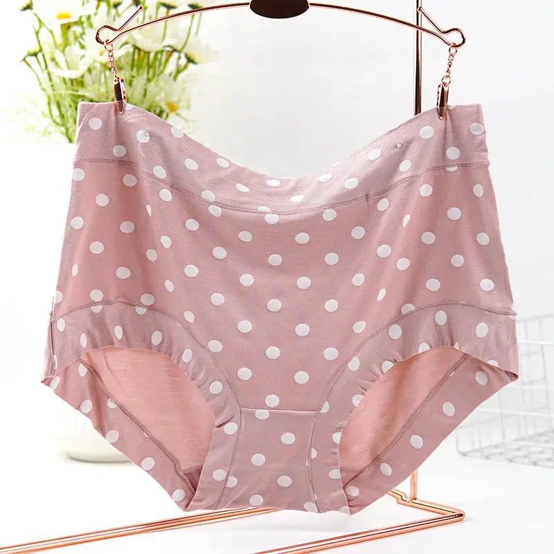 Panties by Simples Market; pink polka-dot high-waist boyshorts with cotton crotch
