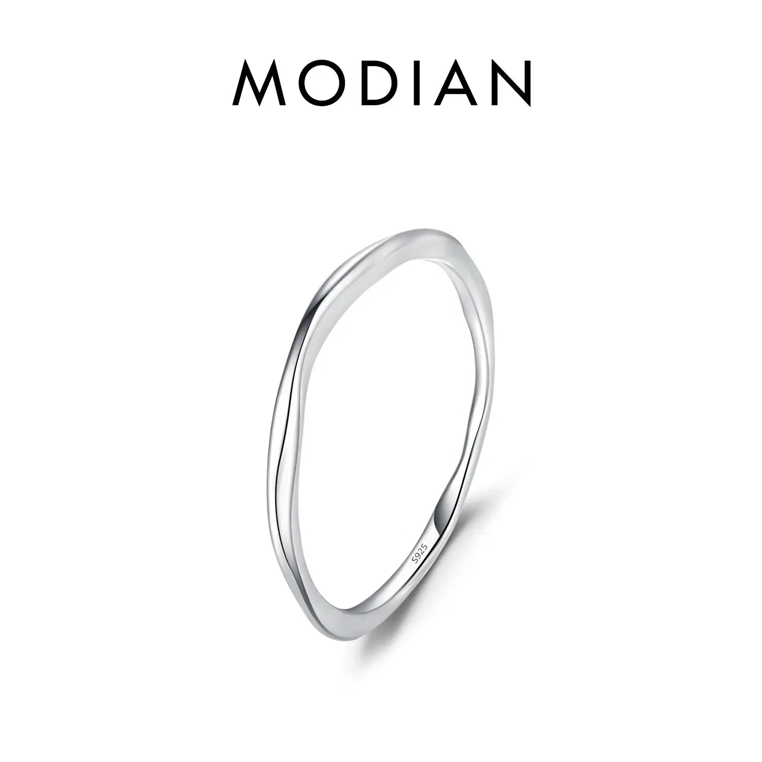 MODIAN 925 Sterling Silver Stackable Ring For Women Simple Fashion Wave Geometric Exquisite Jewelry
