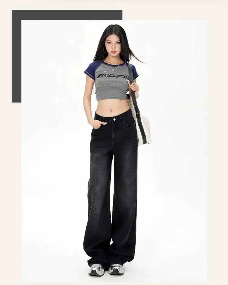 RetroY2K Style High Waist Jeans for Women Loose Fit Straight Leg Denim