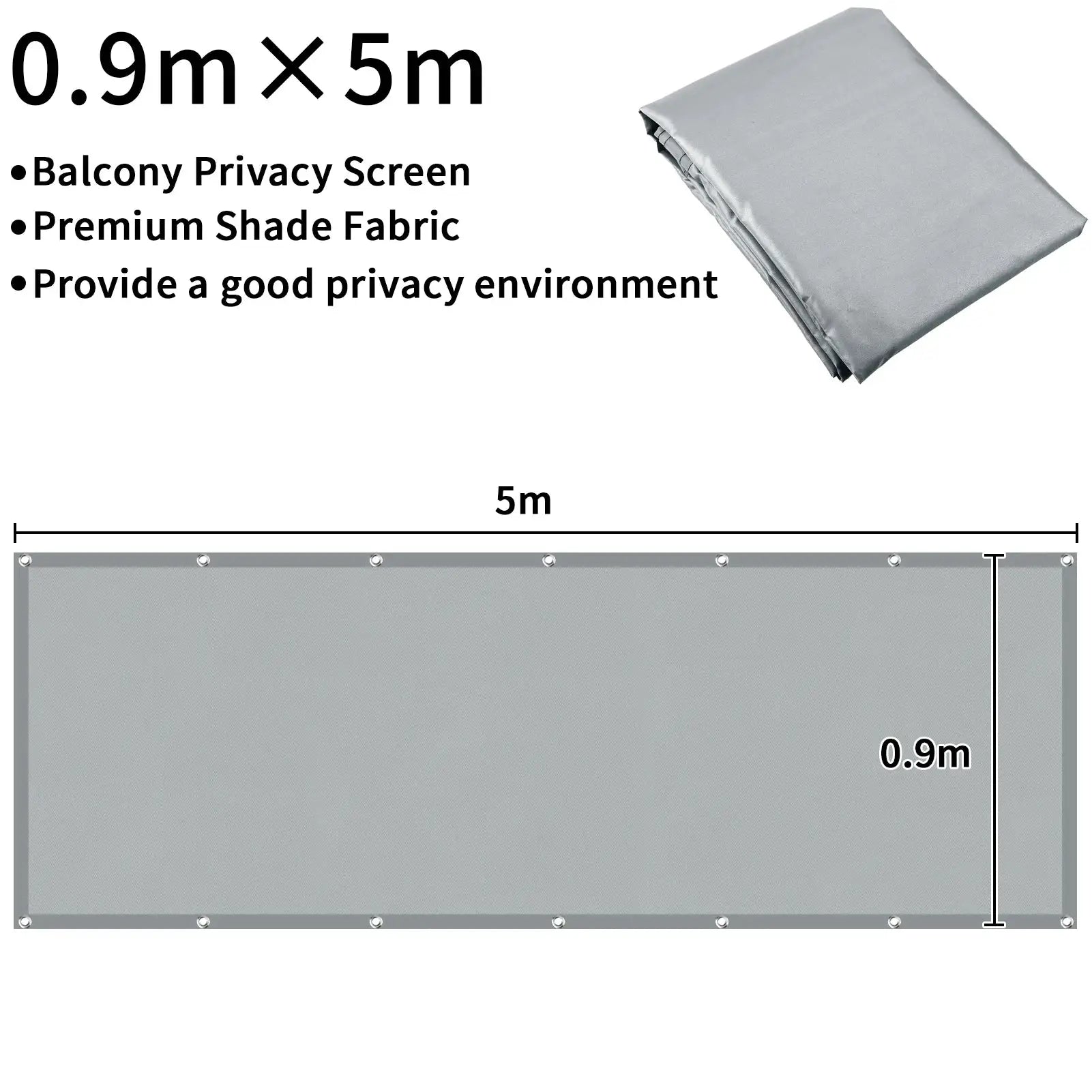 Sun shade cloth by Simples Market; waterproof grey fabric with grommets, 0.9m × 5m
