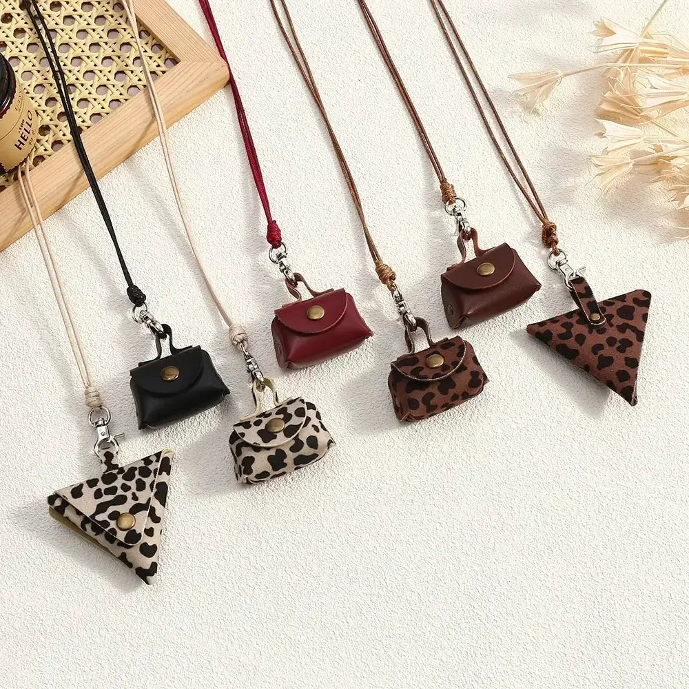 Lats Retro Cute Small Leather Bag Necklace For Women Long Rope Chain Jewelry Gift