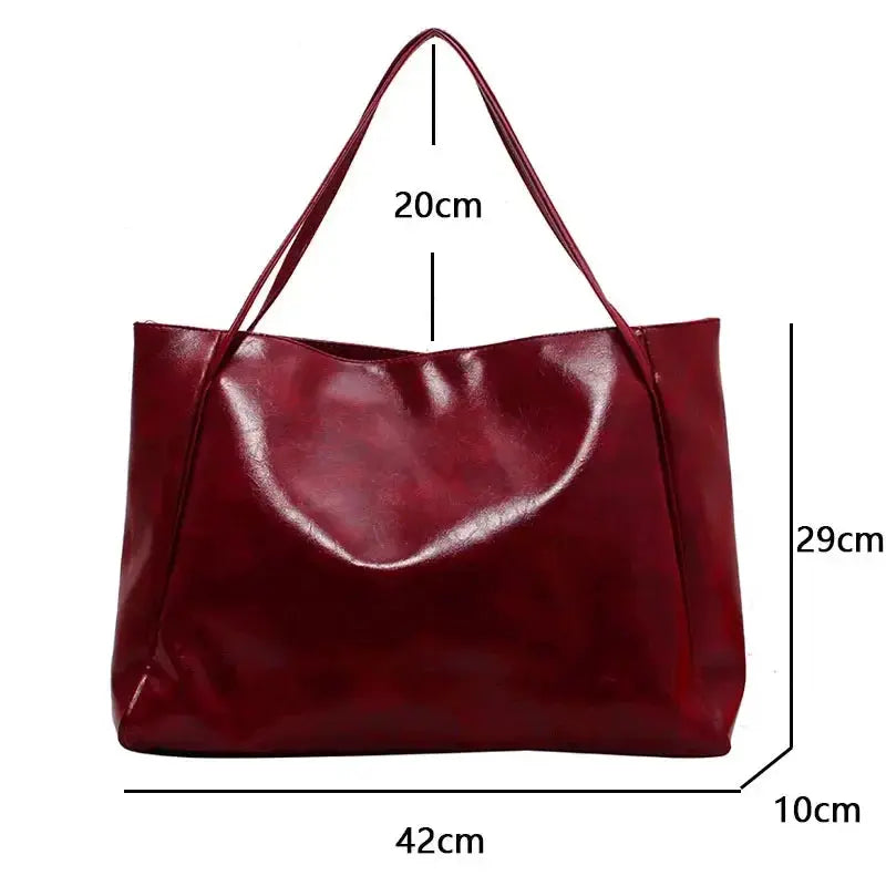 Simples Market women's tote bag in burgundy PU leather with large capacity shoulder bag