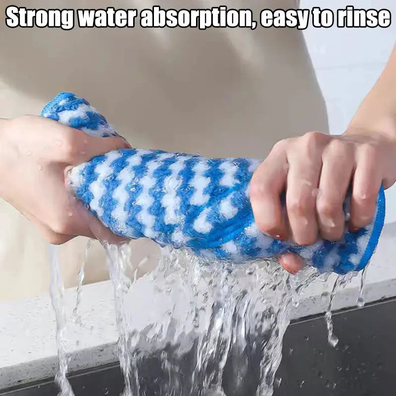 Microfiber cleaning cloth by Simples Market, blue and white thickened dishcloth with high absorbency